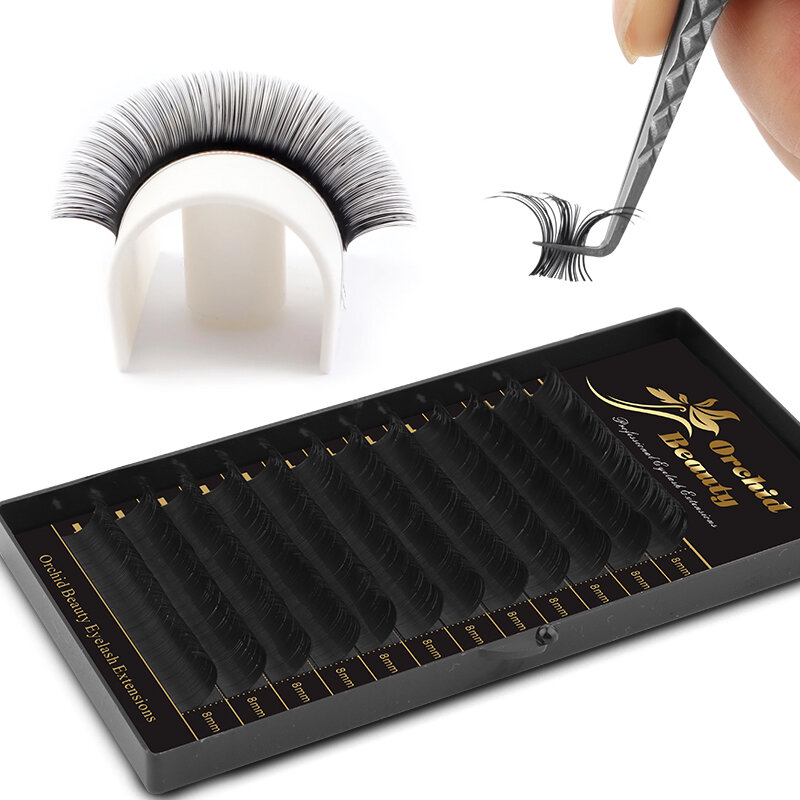 Orchid Beauty High quality 12 lines 0.07mm thickness Faux mink lashes individual soft eyelash extension