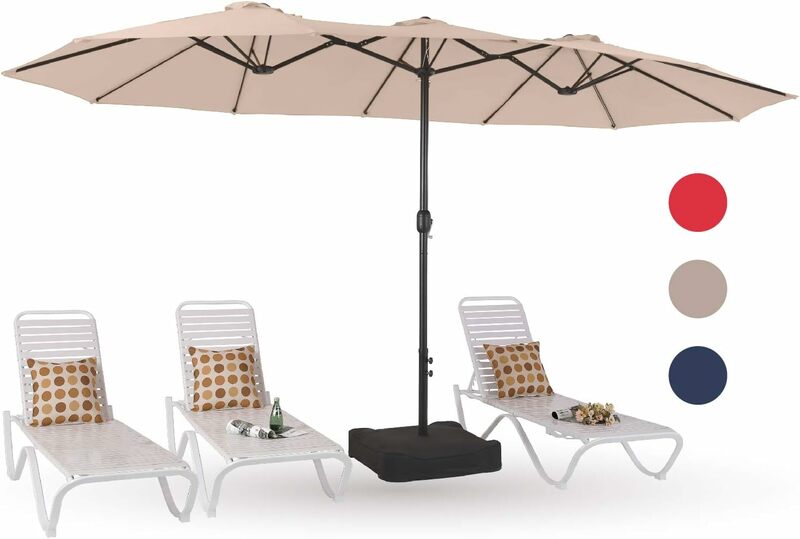 クランクハンドル付きの大きなパティオ傘,両面,長方形,ベース付き,屋外,poolサイドテーブル,芝生,庭,15フィート