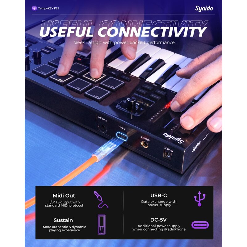 MIDI Pad Beat Maker Machine with 16 RGB Beat Pads USB Portable Mini MIDI Controller Pad with Backlit Drum Pad 4 Assignable Knobs