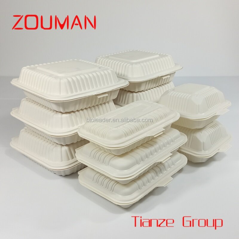 Custom , Biodegradable Compostable Plastic  Corn Starch Cornstarch Clamshell  Food Box Food Packaging