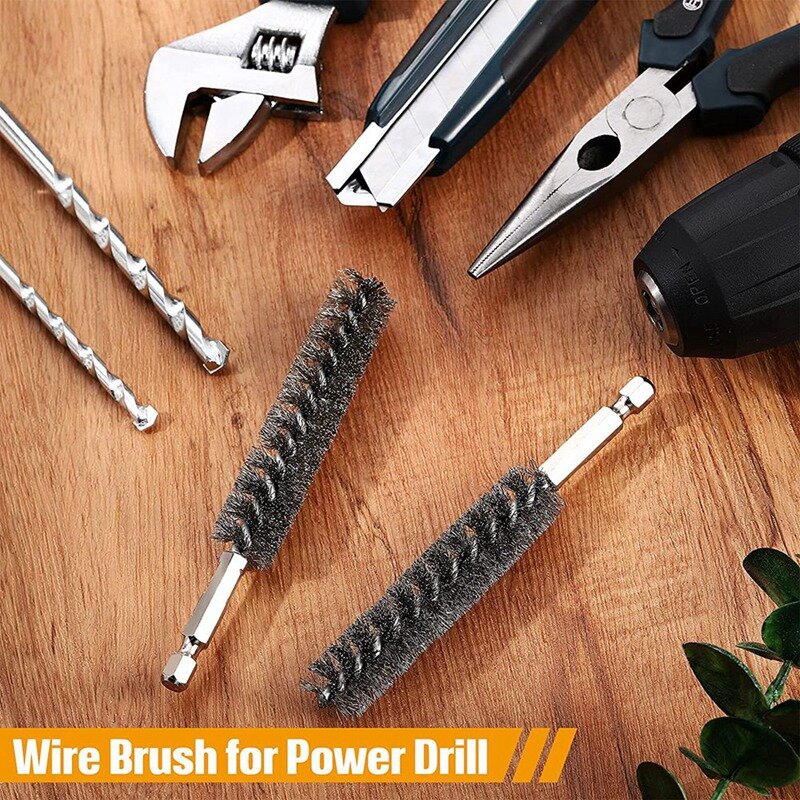 Aço inoxidável Bore Wire Brush, Power Drill Escova De Limpeza, Hex Shank Handle, 2X