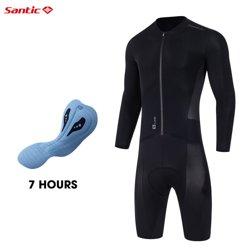 Santic Men's Triathlon Suit Spring Summer 4D Sponge Cushion Short Pant Long Sleeve Cycling Jersey One-piece Sets Bicycle Clothes