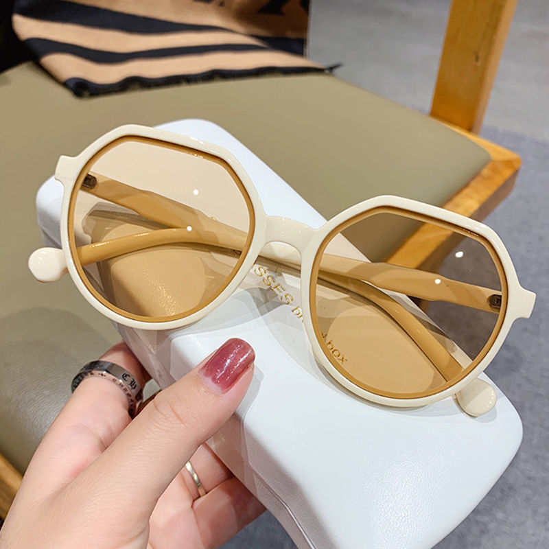 OLOEY-gafas de sol personalizadas con montura redonda, lentes de sol con montura grande, estilo moderno, combina con todo, Ins, Color caramelo
