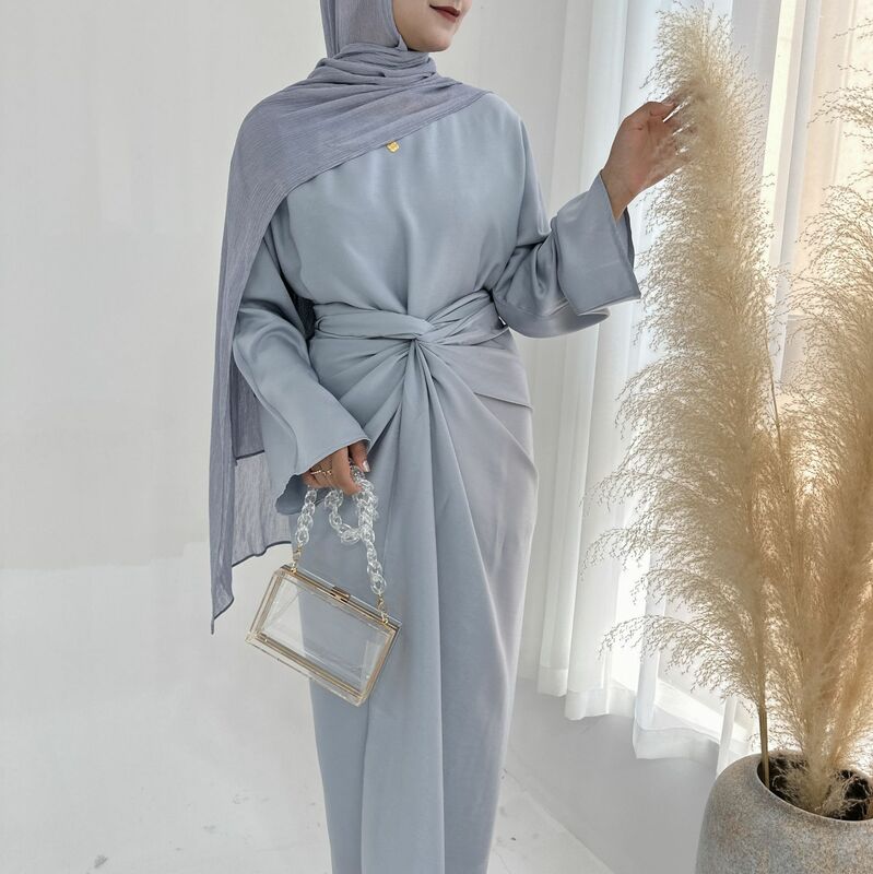 Vestido Abaya com envoltório frontal e saia para mulheres muçulmanas, vestidos longos internos, árabe Nida, Under Abaya, roupas islâmicas de Dubai, 2 peças
