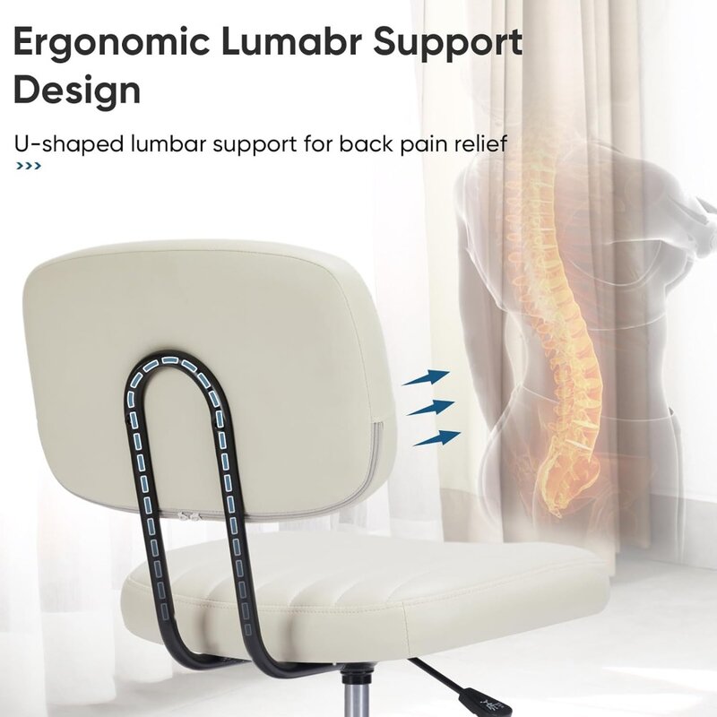 Armless Home Office Chair Ergonomic Desk with Comfy Low Back Lumbar Support, Height Adjustable PU Leather Computer Task