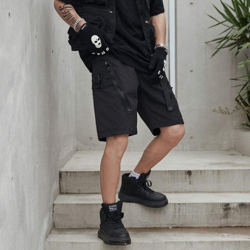 Shorts de carga tática com zíper de bolso múltiplo masculino, estilo Techwear de rua, calças cortadas, Y2K, verão, 2022