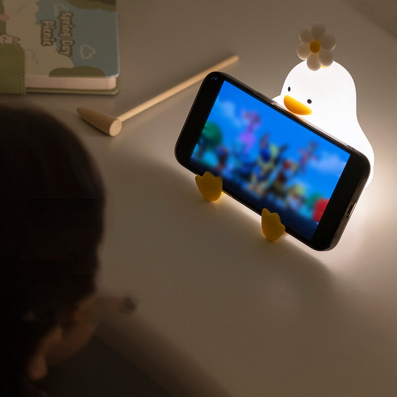 Tragbare Silikon Enten Lampe mit Blume USB wiederauf ladbare induktive Nachtlicht Schlafzimmer Nachttisch lampe für Erwachsene Kinderzimmer Dekoration