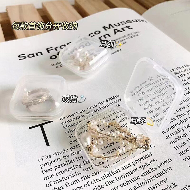Boîte de rangement transparente pour bijoux, petite boîte carrée, boîte de rangement multifonctionnelle pour matiques et boucles d'oreilles