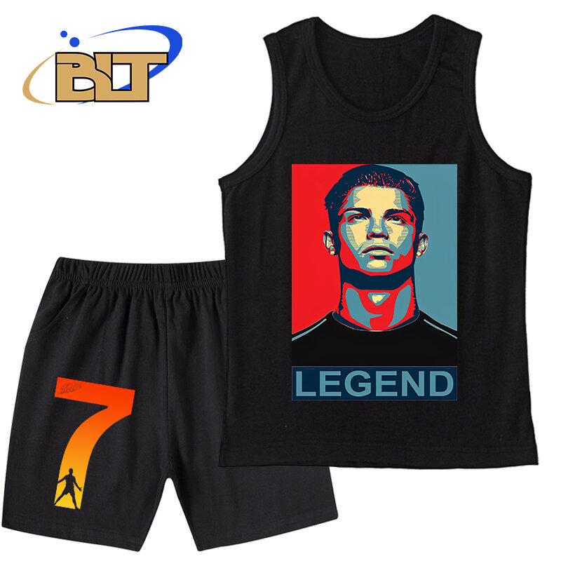 Ronaldo Print Boys Summer Sports Vest Suit Tops Pants 2-piece Casual Children's Clothing Set