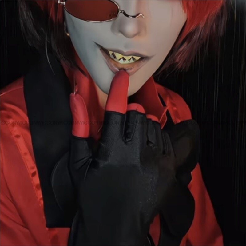 Anime Hazbin Cosplay Óculos, Óculos vermelhos unisex, Lente única, Hotel Alastor, Peruca Halloween, Acessórios de Carnaval