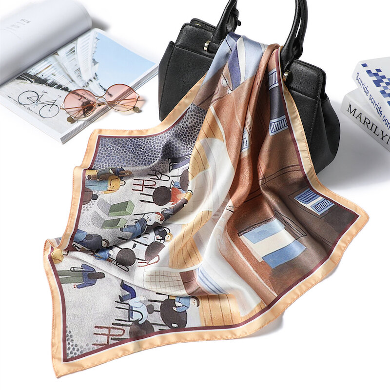 Pañuelo de seda con estampado Digital para mujer, banda cuadrada para el cuello, para oficina, 55x55 cm