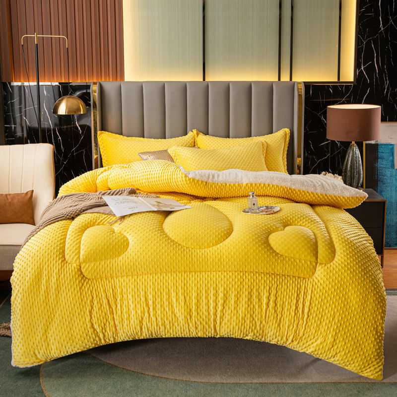 ฤดูหนาวหนา Plush Quilt และอุ่นสบายผ้าฝ้ายถั่วเหลืองขนแกะคู่น่ารัก Quilting Queen ขนาด Comforters