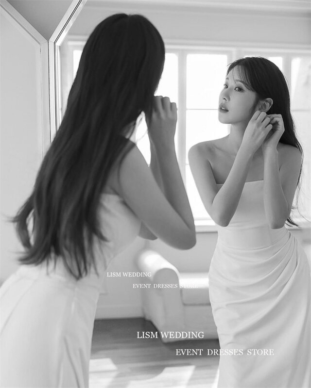 LISM prosta czarna suknia wieczorowa Korea sesja zdjęciowa matowa satynowa bez ramiączek syrenka suknia ślubna długość suknia wieczorowa