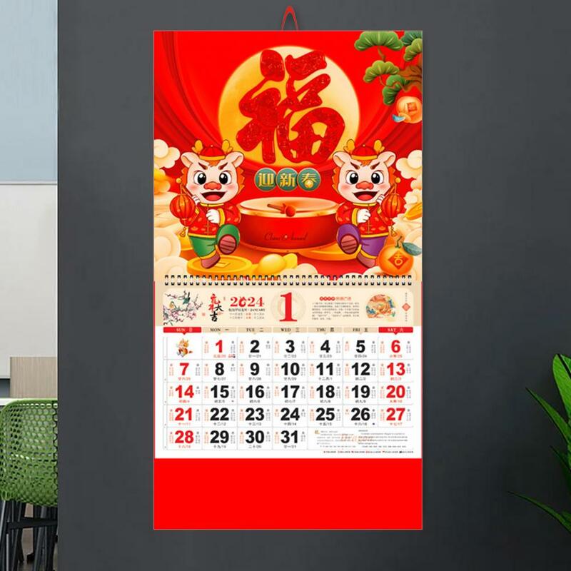 Traditioneller wandkalender monatlicher kalender 2024 jahr des drachen wand kalenders goldenes folien design für traditionelles chinesisches neujahr