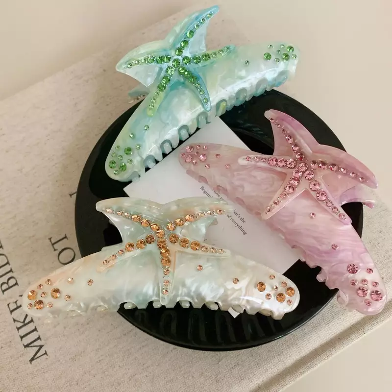 YHJ Starfish Hair Claw for Women Rhinestone Acetate Claw Clip Vacation Jewelry Hair Clip Trendy Claw Clips Hair Accessories