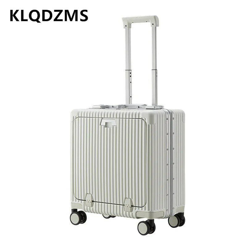 KLQDZMS 18 Inch High Quality Suitcase Universal Small Boarding Box Front Opening Aluminum Frame Trolley Case Rolling Luggage