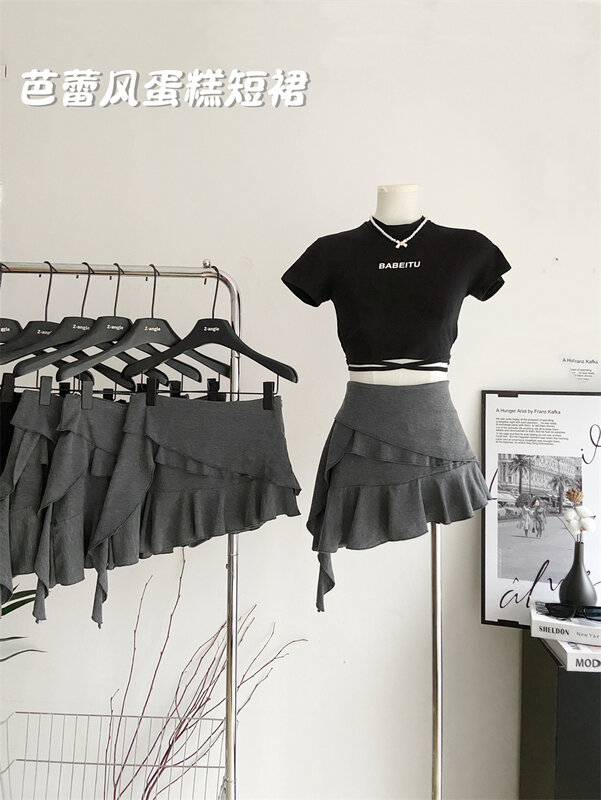 Damska szara plisowana spódnica w kształcie litery A Vintage Y2k 90s Mini spódniczka Harajuku koreańska asymetryczna spódnica 2000s modne ciuchy lato 2024