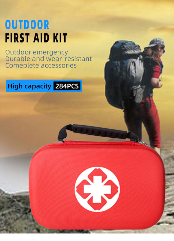 Tas Kit pertolongan pertama portabel, 284 buah Kit pertolongan pertama medis darurat tahan air untuk rumah tangga perjalanan berkemah obat bertahan hidup