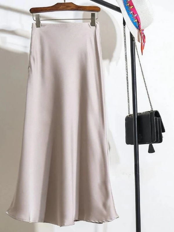 Falda larga de cola de pez para mujer, Falda Midi holgada de seda satinada de cintura alta, color gris, elegante, a la moda, verano, 2024