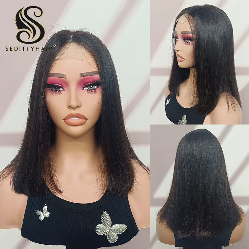 Straight Bob Wig Natural Color Glueless 2x6 Lace Front Double Drawn Human Hair Wig Lace Frontal Remy Human Hair Short Wig
