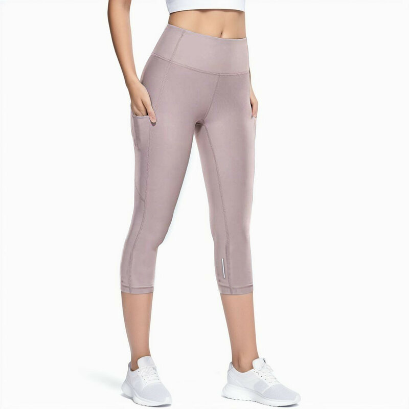 Mallas deportivas reflectantes para mujer, pantalones ajustados elásticos de siete puntos de secado rápido para Yoga