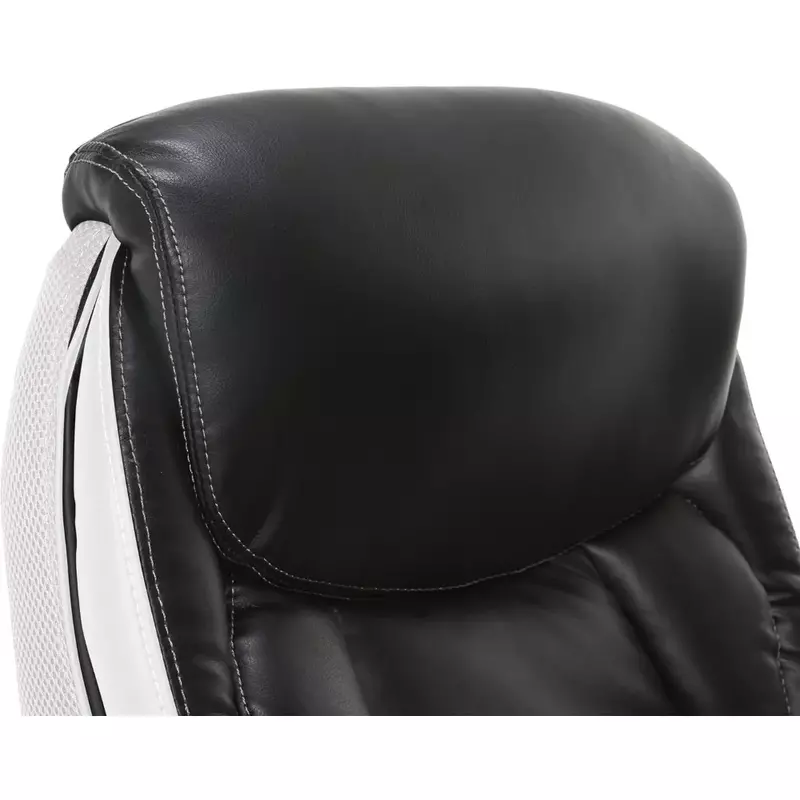 Cadeira ergonômica de escritório feita de couro e malha, cadeira do computador, equipada com cintura, bobinas de conforto, preto e branco