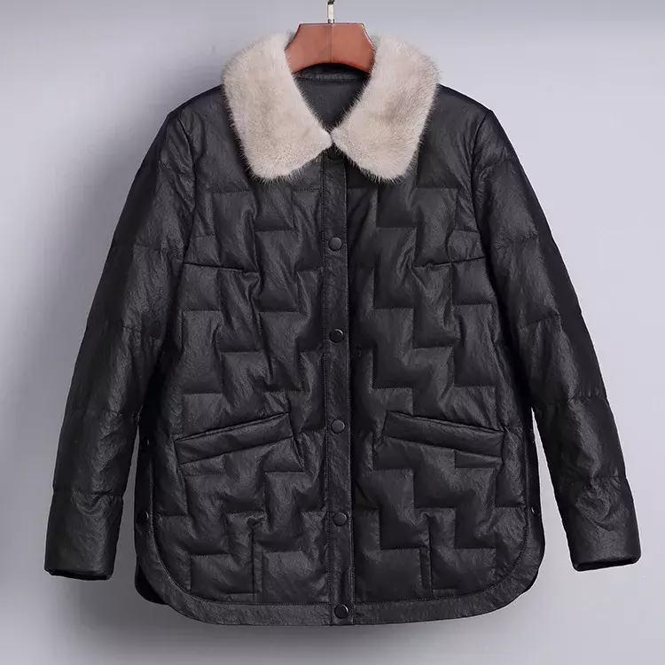 เสื้อแจ็คเก็ตสั้นผู้หญิง2023ฤดูใบไม้ร่วงและฤดูหนาวใหม่ Mink คอหนาหลวมลงเสื้อ