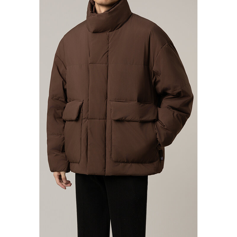 Modny wysokiej jakości płaszcz puchowy męski nowe płaszcze zimowy, zagęszczony ciepłe kurtki puchowe długi rękaw jednolity kolor puchowy płaszcz