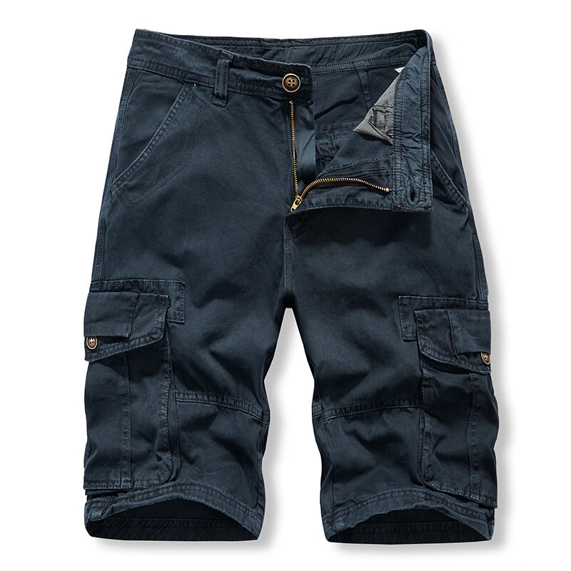 Verão carga shorts para homens elegantes multi-bolso bermuda shorts masculino cor sólida carga calças