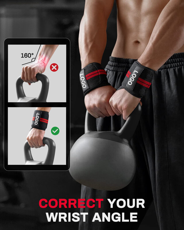 1 paio di cinturini per il supporto del polso del cinturino cinghie per il supporto del polso per sollevamento pesi Extra forza fasciatura Fitness Gym Training Logo personalizzato