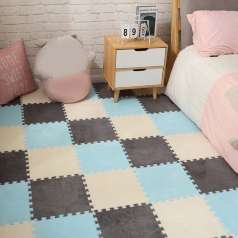 Q0KB 10x alfombra felpa para mesita noche, dormitorio, estilo Ins, habitación niños, cojín suelo, cama, alfombra
