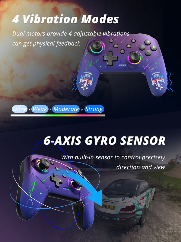 Data Frog Wireless Controller For Nintendo Switch OLED/LITE/PC Console Pro Gamepad with Programmable Turbo Function RGB Light