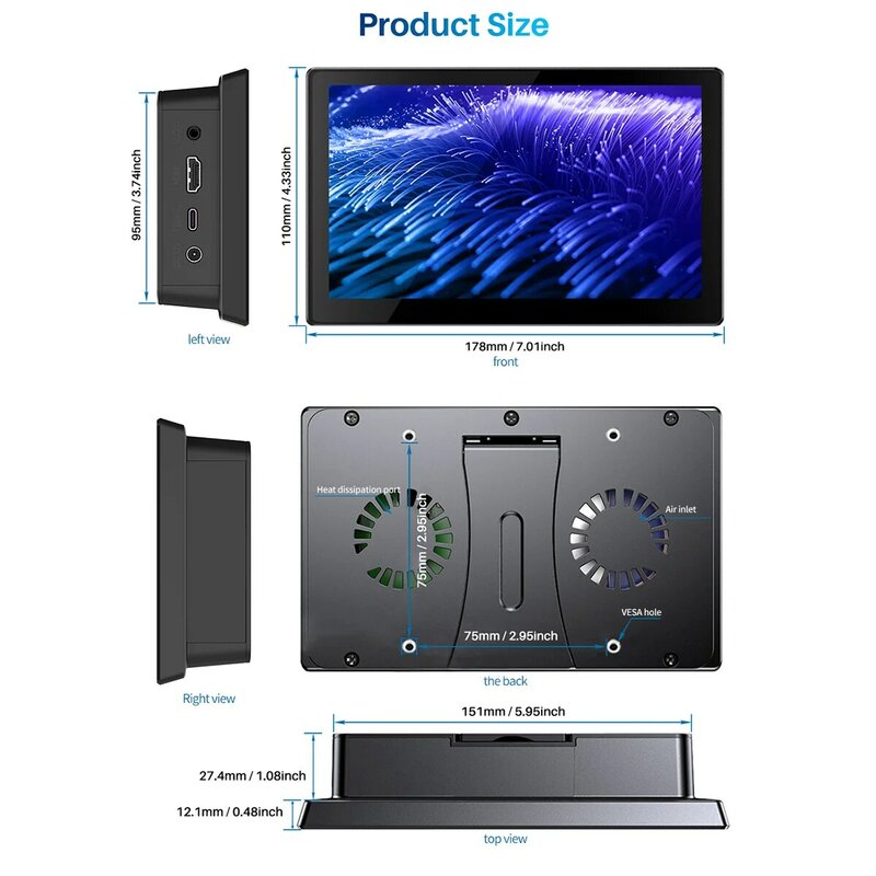 شاشة عرض Pi-Touch من التوت ، موزة Pi 4 ، شاشة صناعية ، نوع C ، VESA ، كمبيوتر محمول Xbox الفرعي ، HDMI ، 7 بوصة