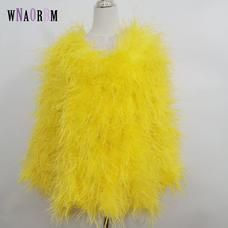 Abrigo largo de pluma de avestruz Real para mujer, chaqueta de plumas de avestruz importada, abrigo cálido informal de manga larga, 70cm