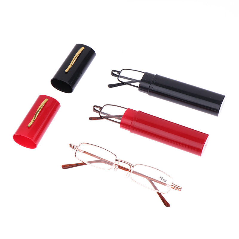 Elegante Portátil Mini Óculos de Leitura, Metal Frame, Pen Box, Presbiopia Óculos com Caixa, Decoração Diário, Moda, 1Pc