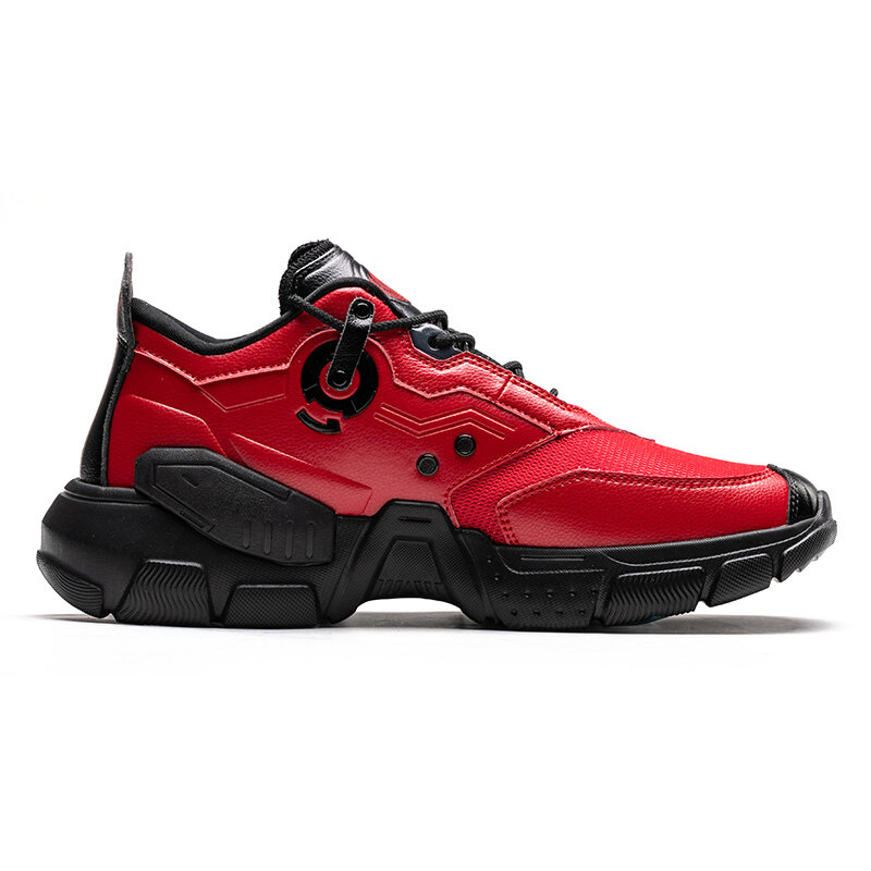ONEMIX Sneakers da uomo stile tecnologico smorzamento in pelle comodo uomo scarpe da corsa sportive rosse per scarpe da papà retrò con piattaforma da donna