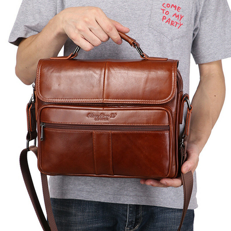 Vintage Genuine Leather Briefcase For Men Cow Leather Male Shoulder Messenger Bag Large Capacity Handbag Luxury Man File Bag