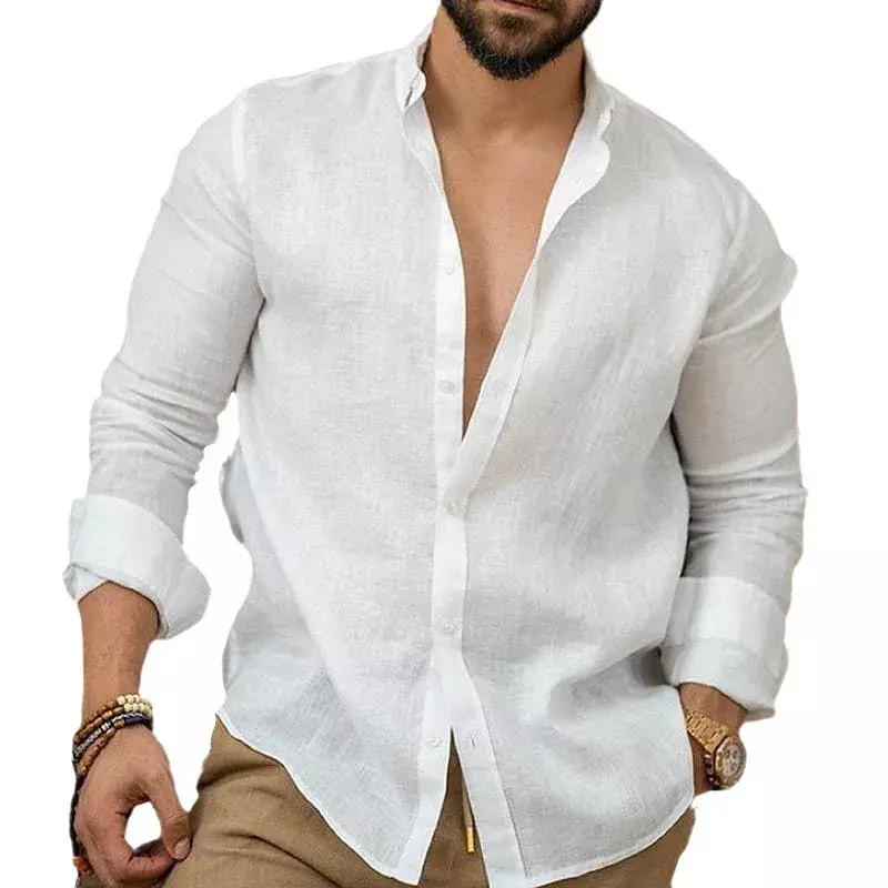 New Men's Casual Shirts Linen Shirt Men Casual Tops High-quality Loose and Comfortable Long Sleeve Beach Hawaiian Shirts for Men
