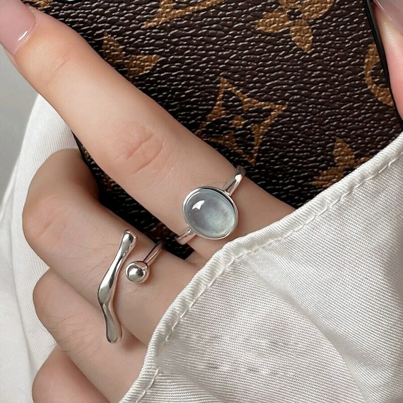 925 Sterling Silver Oval Cincin Batu Biru untuk Wanita Pasangan Pernikahan Pertunangan Perak Wanita Antik Cincin Perhiasan Bagus