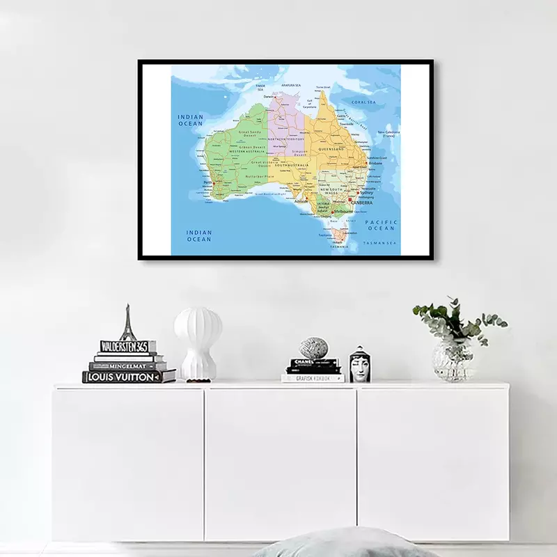 90*60cm a austrália política e transporte mapa da arte da parede cartaz pintura em tela decoração para casa crianças material escolar
