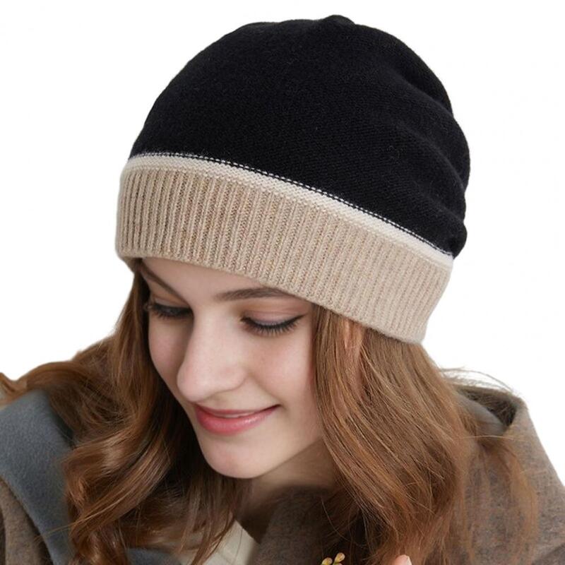 여성용 니트 모자, 귀 보호 파일 비니, 스플라이싱, 따뜻한 가을 겨울