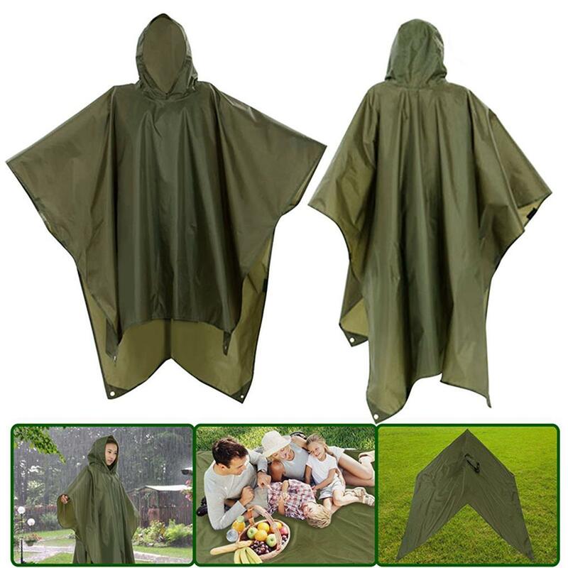 Cubierta de mochila para abrigos de lluvia, ropa de lluvia para acampar, Poncho elaborado, chaqueta, toldo impermeable, estera para exteriores, verde militar