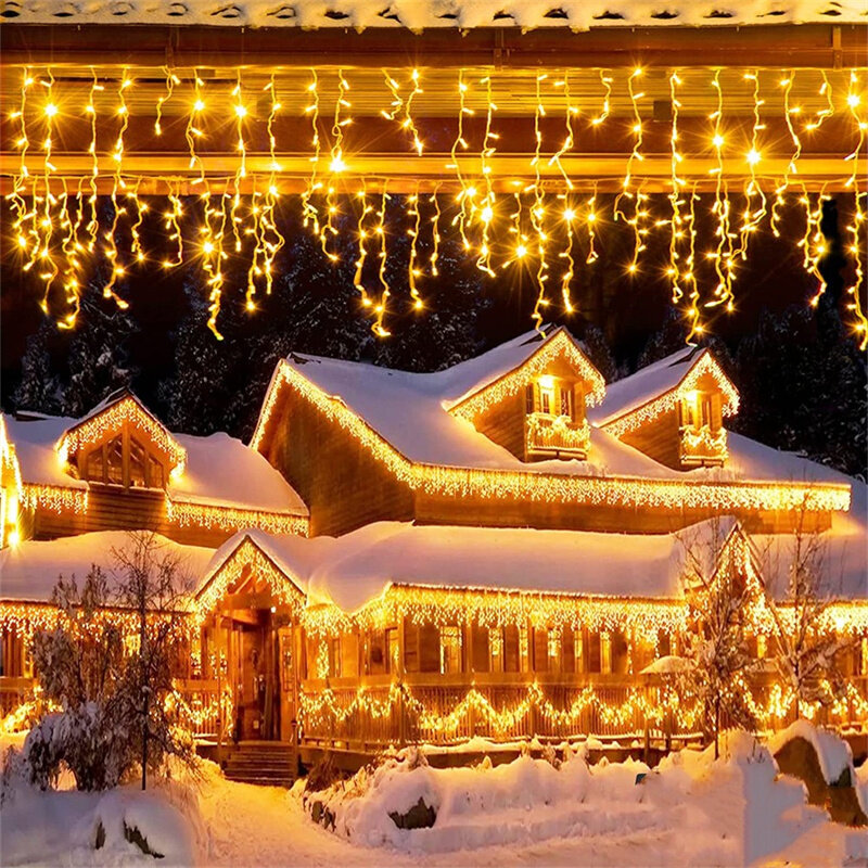 가정 야외용 크리스마스 장식 LED 커튼 고드름 스트링 라이트, 집 위의 거리 화환, 220V 5m 처진 0.4-0.6m 겨울