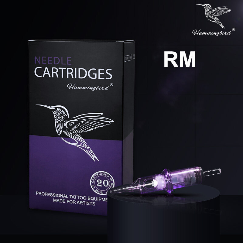 Cartuchos de colibrí prémium, agujas de 20 piezas púrpura, agujas de tatuaje desechables profesionales RM