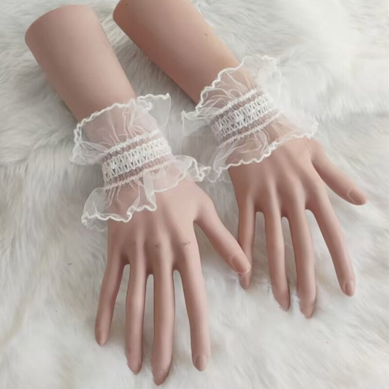 Wrist Cuffs for Woman Fashion Pleated Lace Cuffs Detachable Shirt Fake Sleeve Cuffs Sweet Decorated Dress Accessories