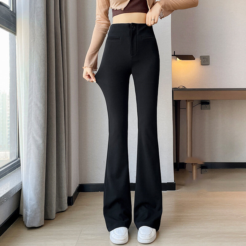 Женские брюки-клеш с завышенной талией, эластичные повседневные брюки в стиле ретро, уличная одежда Y2K, модные облегающие брюки с широкими штанинами, весна-лето 2024