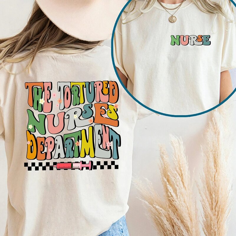 T-shirt feminina do departamento das enfermeiras torturadas, slogan engraçado, camisa feminina casual, moda de férias de verão, venda quente nova