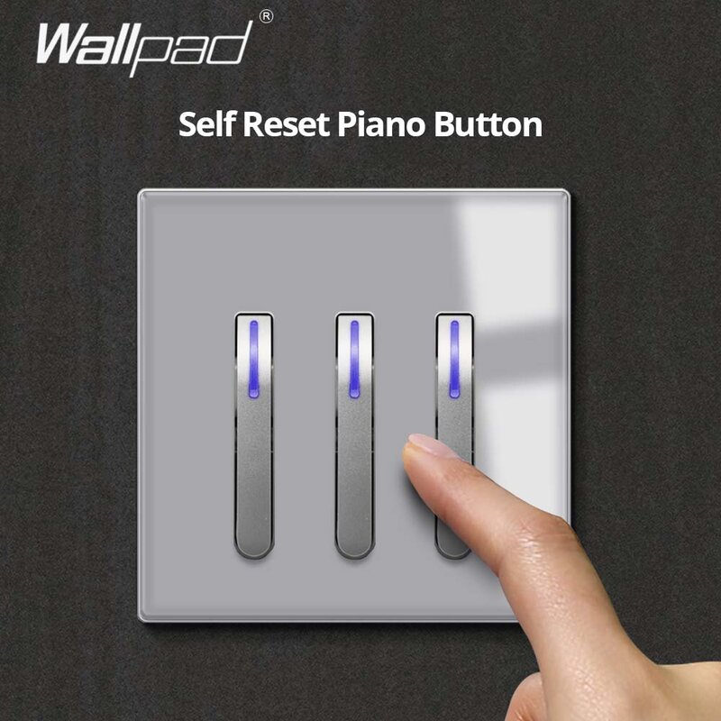 Wallpad Piano Button Grey Glass Panel With LED Indicator Wall Light Switch and Socket USB Charge Port 5V 2.1A