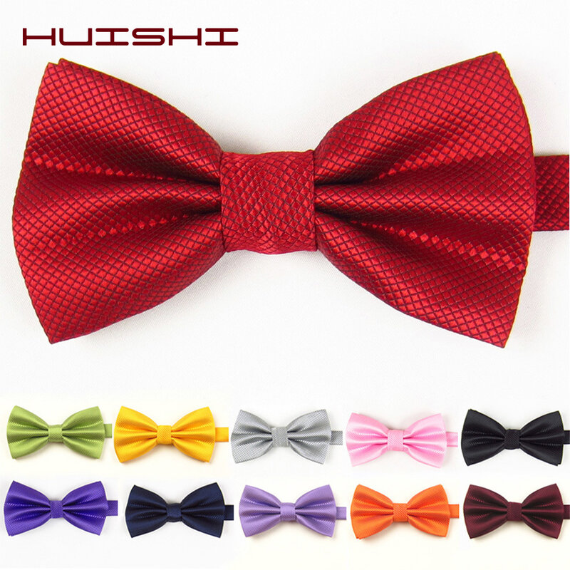 HUISHI Bowtie Mens Tie Solid Check Fashion Bowties Banquet Wedding Black Gold Red Green Pink Blue White Classic Bow Ties For Men