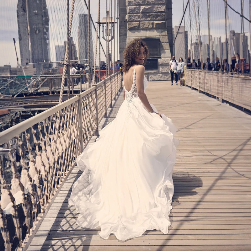 Perfekte elegante Brautkleider für Frauen beliebte Sommer 2023 A-Linie V-Ausschnitt Spaghetti träger drapiert ärmellose Vestidos de Novia